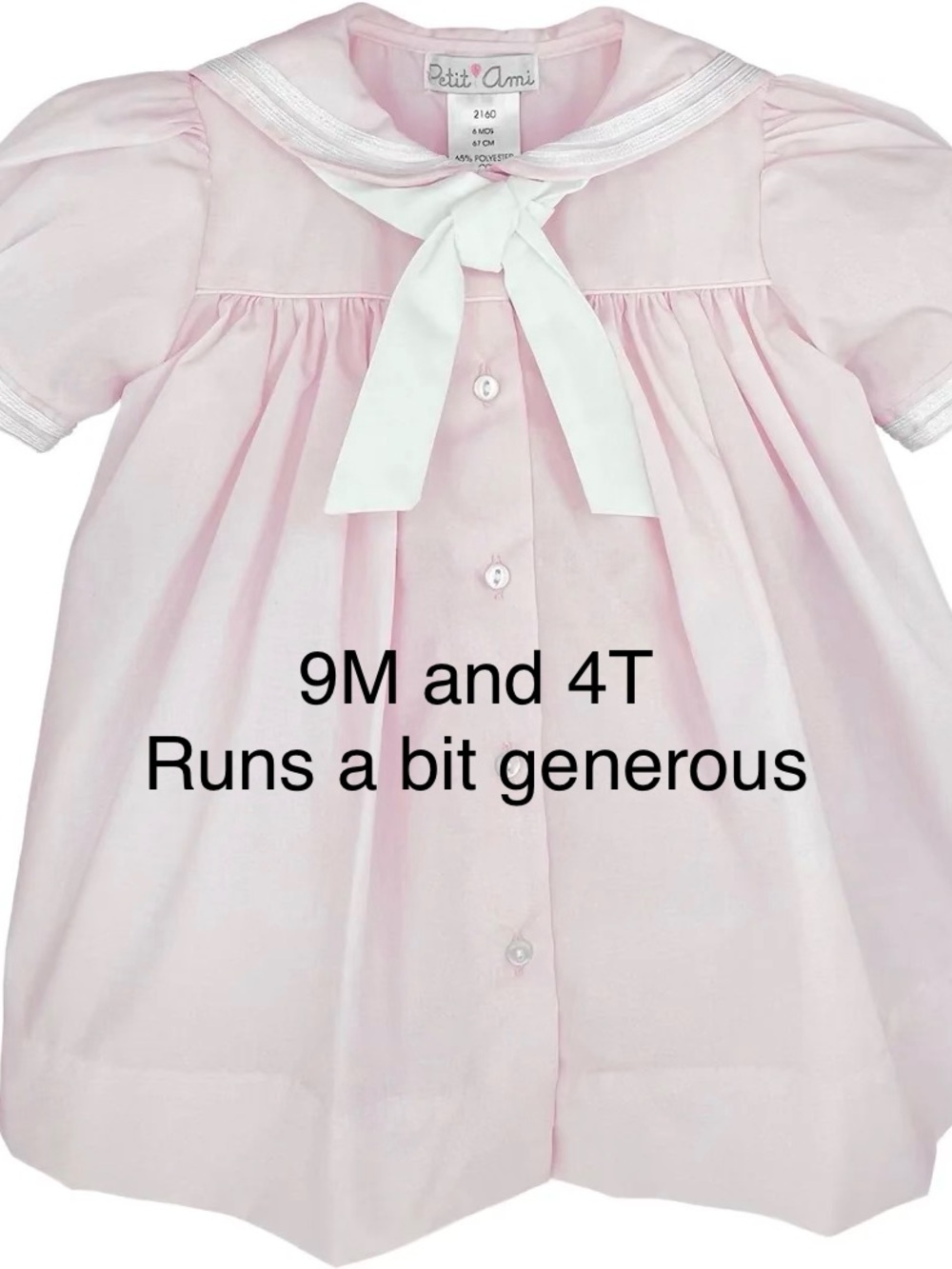Petit Ami Light Pink Sailor-Style Dress with White Bow